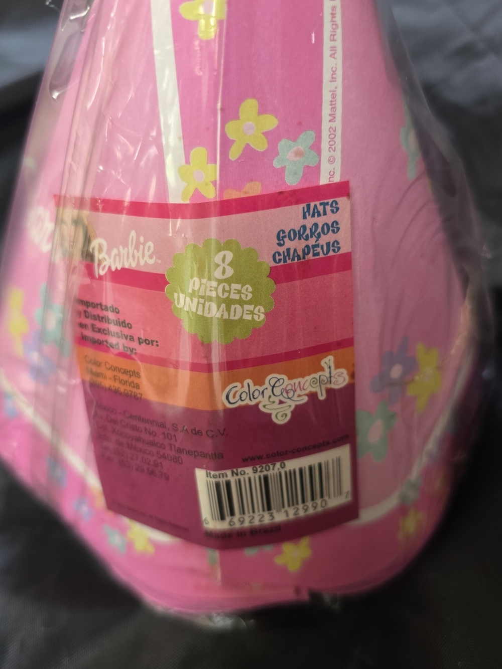 Barbie Pink Floral Party Hats - Pack of 8 Party Hats.